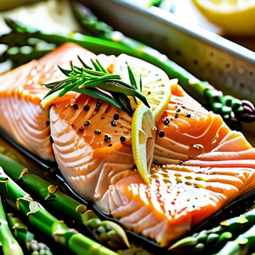 Zesty Lemon-Garlic Salmon with fresh asparagus.
