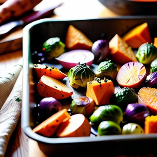 Roasted vegetables for an Autumnal Harvest Roast.