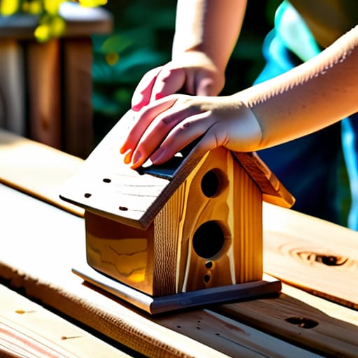 Kids learning how to build a birdhouse.